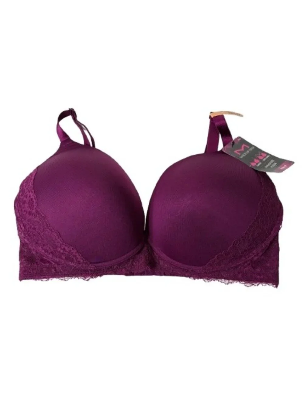 NEW Maidenform Push Up Plunge Bra 38DD Fuchsia Wireless Lace Convertible Straps
